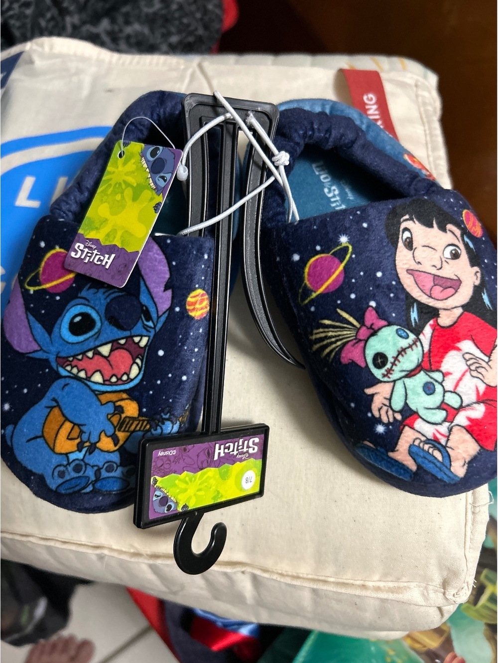 Disney Lilo & Stitch Kids Slippers Size 7/8 Blue Space Design